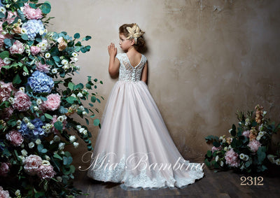 2312 Ramselle Girls Cap Sleeves Lace Appliques Tulle Princess Ball Gown - Mia Bambina Boutique