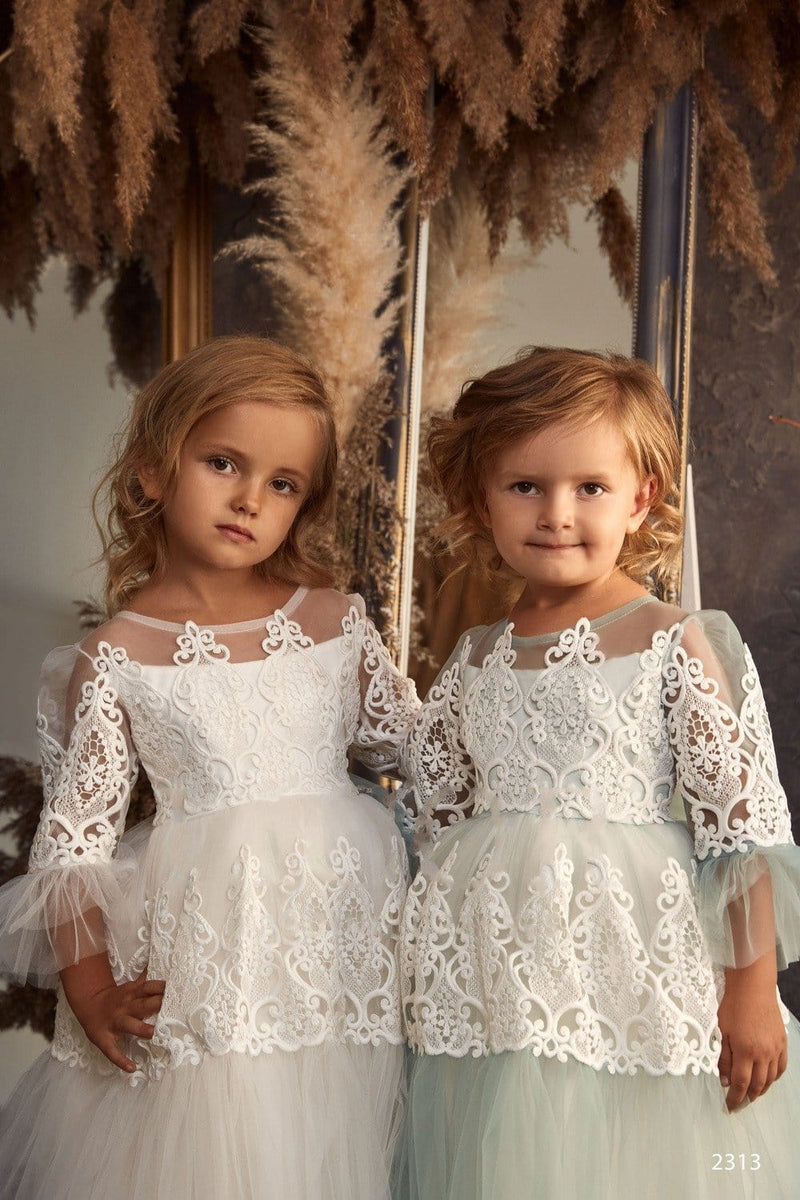 Cristiana Long Toddler Tulle and Lace dress - Mia Bambina Boutique