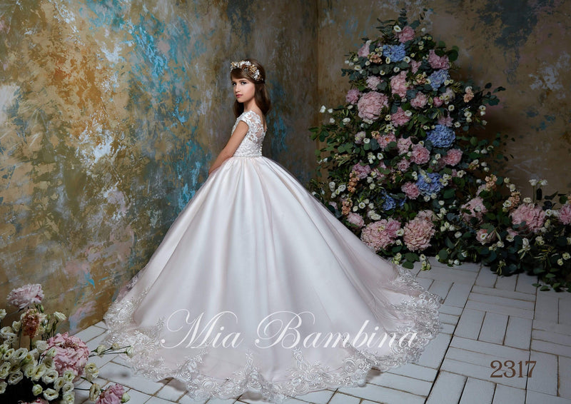 2317 Kamea Junior Bridesmaid Cap Sleeves Beaded Top Tulle Princess Ball Gown - Mia Bambina Boutique