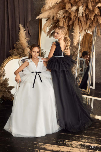 L2323 Ruffled Peplum White Black Prom Dress Custom Size / Ivory