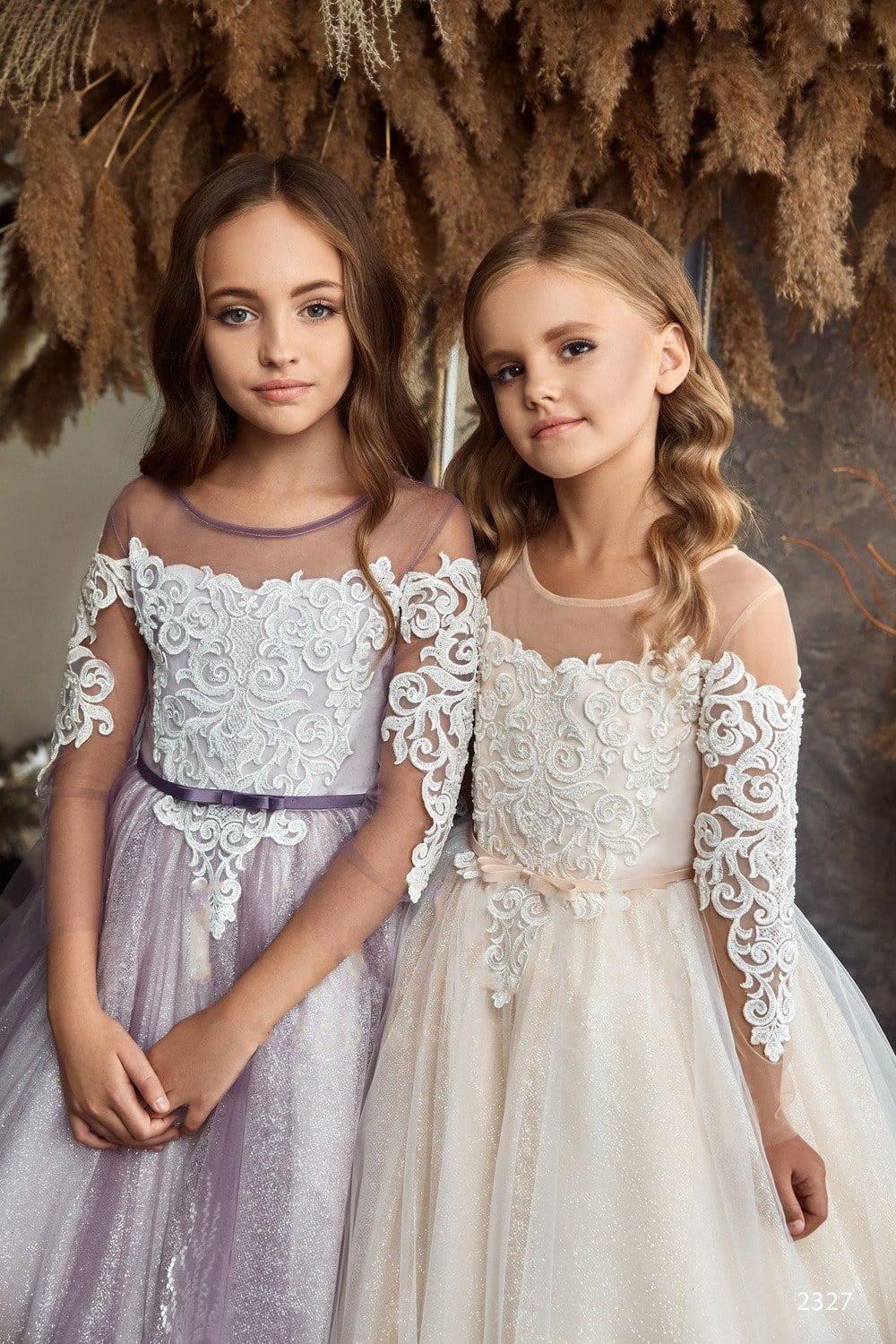 L2327 Mauve Flower Girl Dress with Sleeves