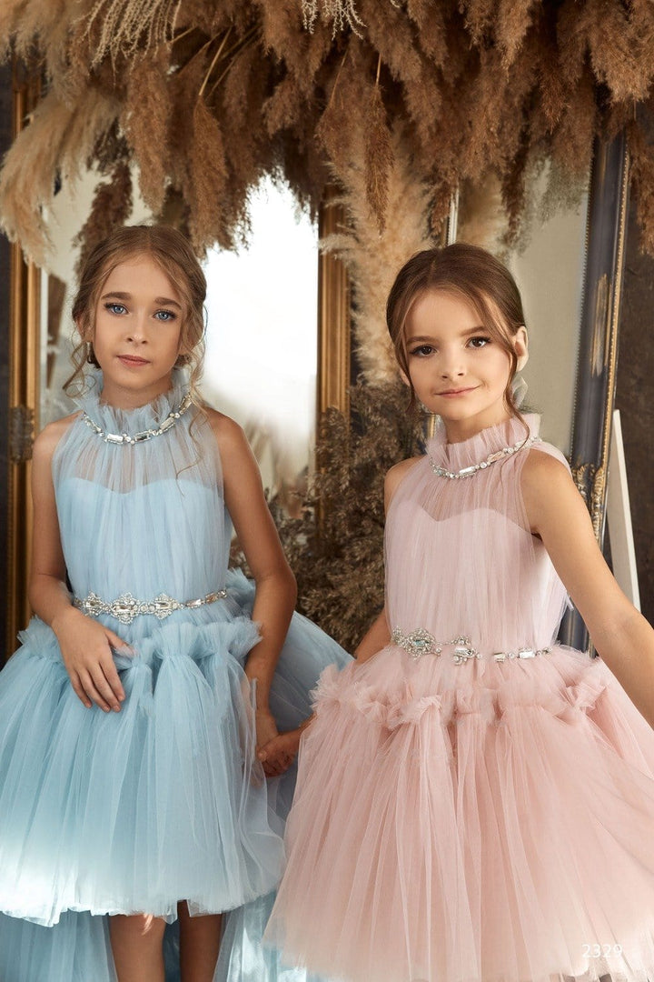 Ruffle High Low Party Dress w Detachable Train Custom Size / Ivory