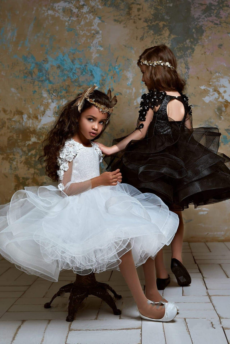 2343 Luxurious Little Girls Ruffled Tulle Tutu Mini Dress for Party, Birthday, Graduation - Mia Bambina Boutique
