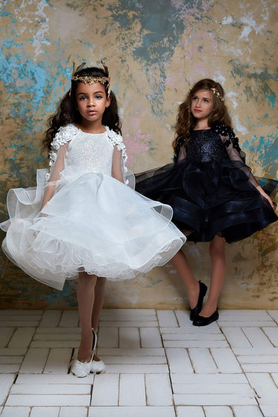 2343 Luxurious Little Girls Ruffled Tulle Tutu Mini Dress for Party, Birthday, Graduation - Mia Bambina Boutique
