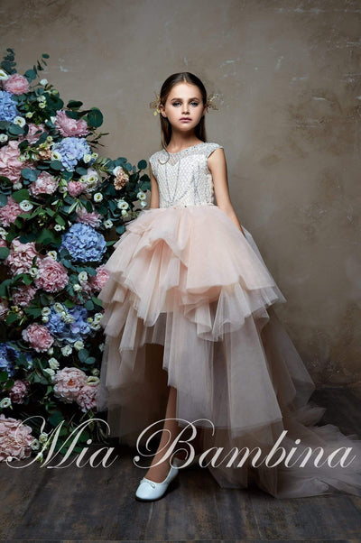 Flower Girl Dresses: 2345 Luxury Sleeveless Multi-Tiered Ruffled Tulle High Low Dress for Girls - Mia Bambina Boutique
