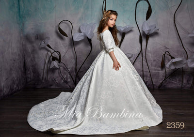 2359 Girls Elegant Classic Princess Style Cuffed Half Sleeves Ball Gown with Train - Mia Bambina Boutique