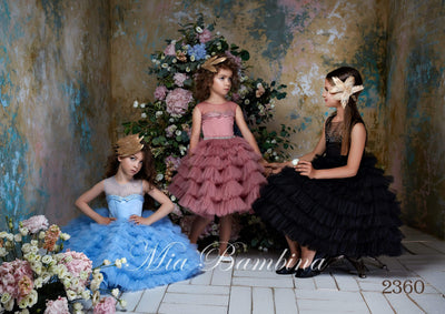 2360 Girls Sleeveless Rhinestone Trim Tiered Tulle Tutu Junior Bridesmaid Dress - Mia Bambina Boutique