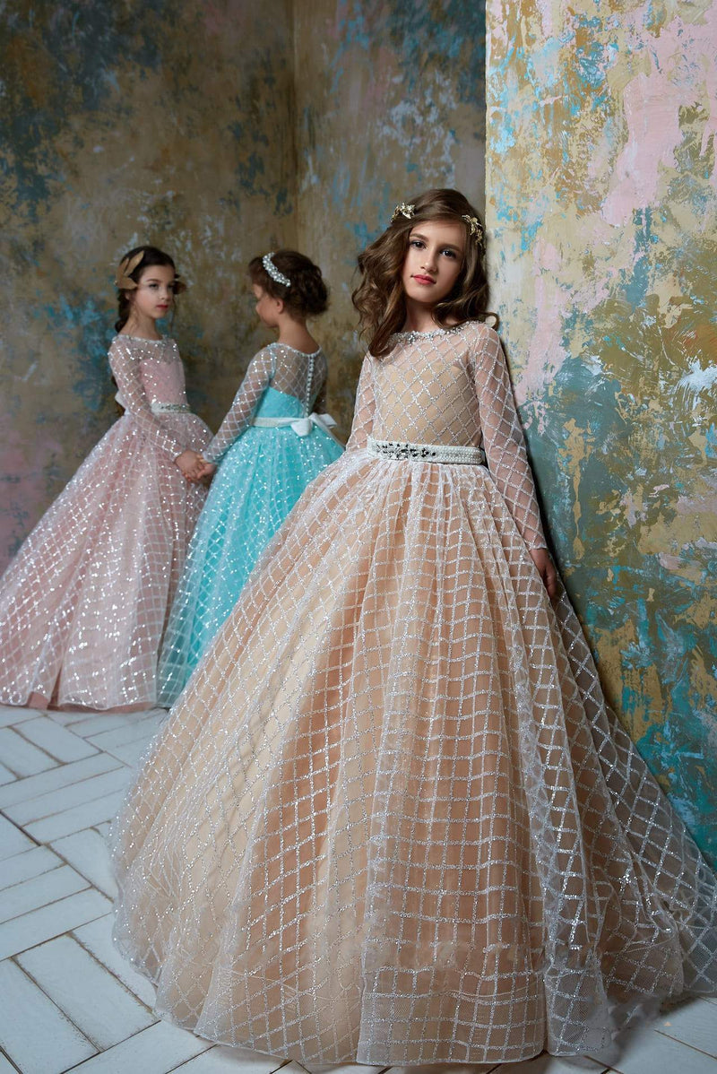 2362 Girls Princess Ball Gown long sleeves - Mia Bambina Boutique