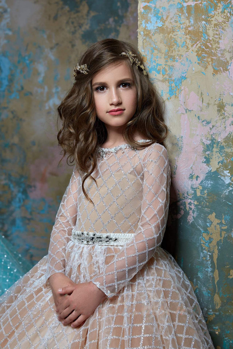 2362 Girls Princess Ball Gown long sleeves - Mia Bambina Boutique