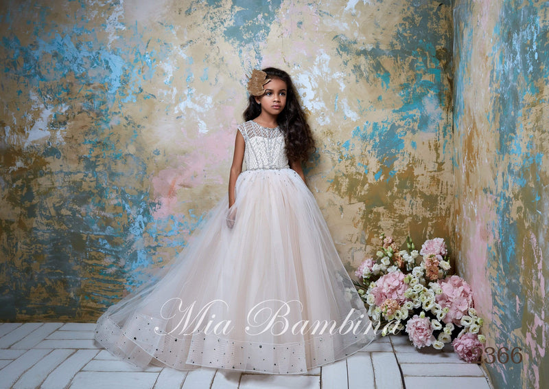 2366 Little Girl Luxurious Sparkly Sleeveless Lattice Tulle Special Occasion Dress - Mia Bambina Boutique