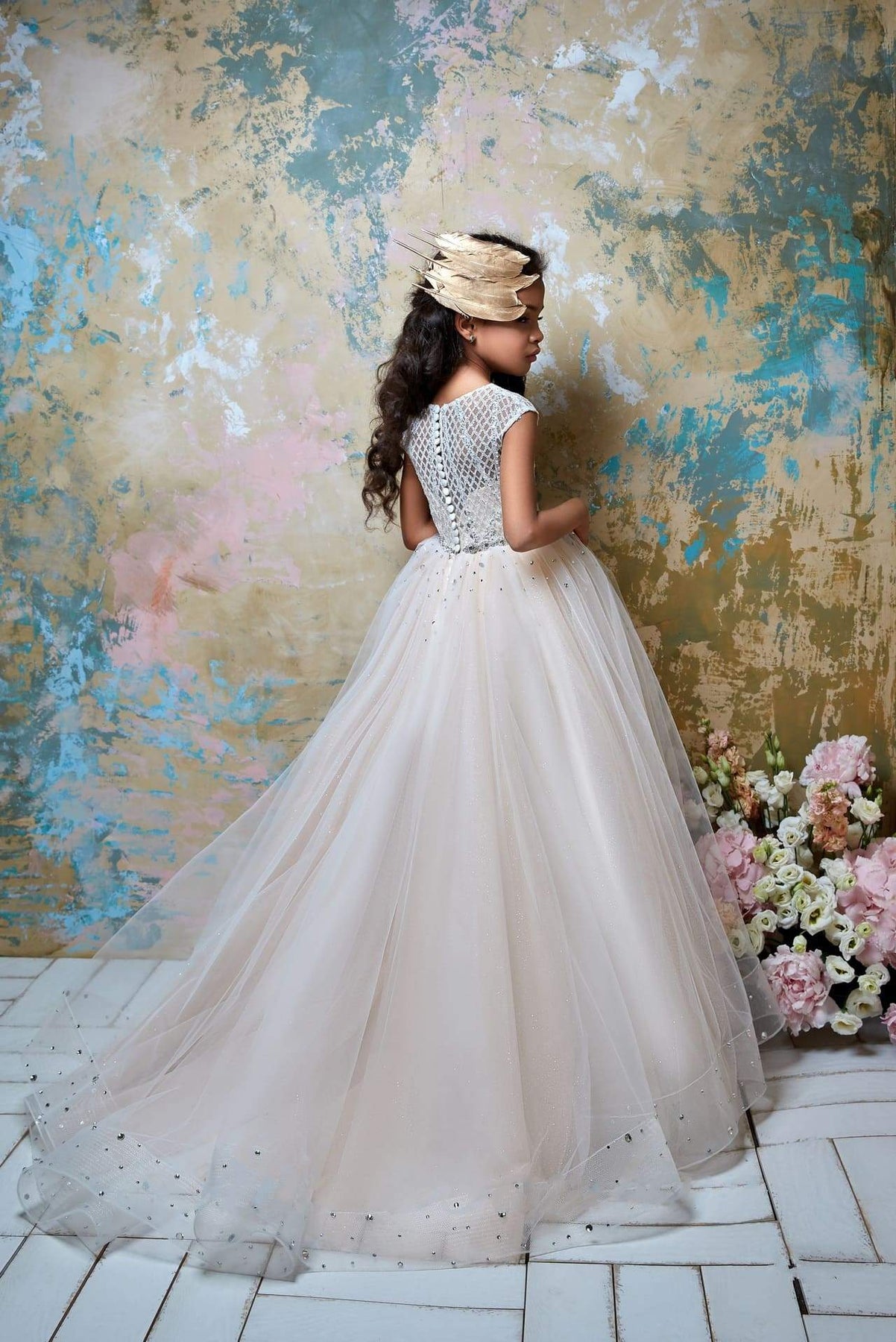 Girls Luxurious Dress Sparkly Lattice Top Tulle Special Occasion