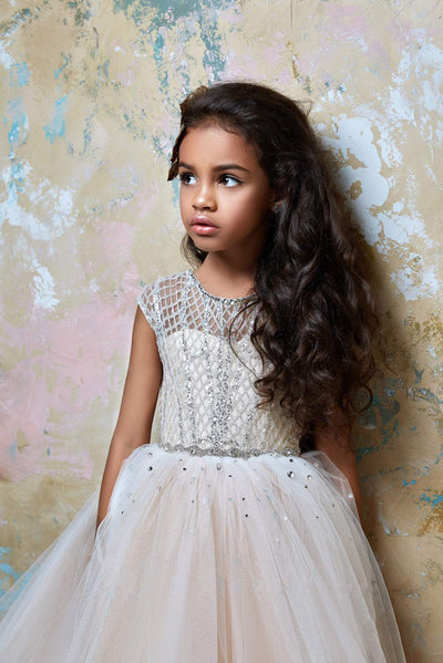 2366 Little Girl Luxurious Sparkly Sleeveless Lattice Tulle Special Occasion Dress - Mia Bambina Boutique