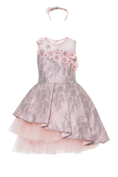 Birthday Dresses: Joanne Lace Girls Dress with Long Sleeve - Mia Bambina Boutique