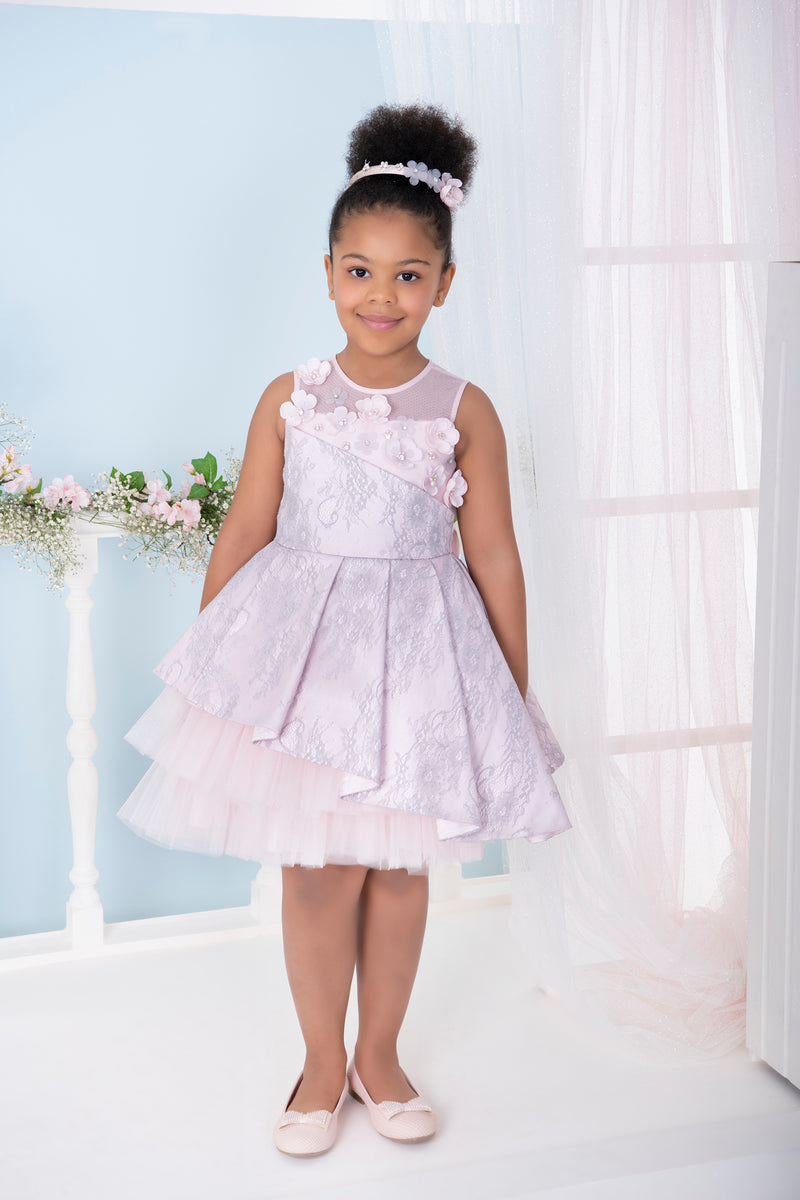 Birthday Dresses: Joanne Lace Girls Dress with Long Sleeve - Mia Bambina Boutique