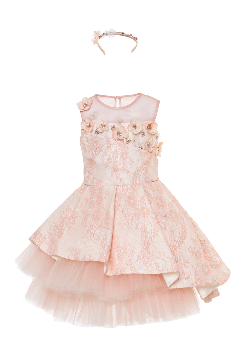 Birthday Dresses: Joanne Lace Girls Dress with Long Sleeve - Mia Bambina Boutique