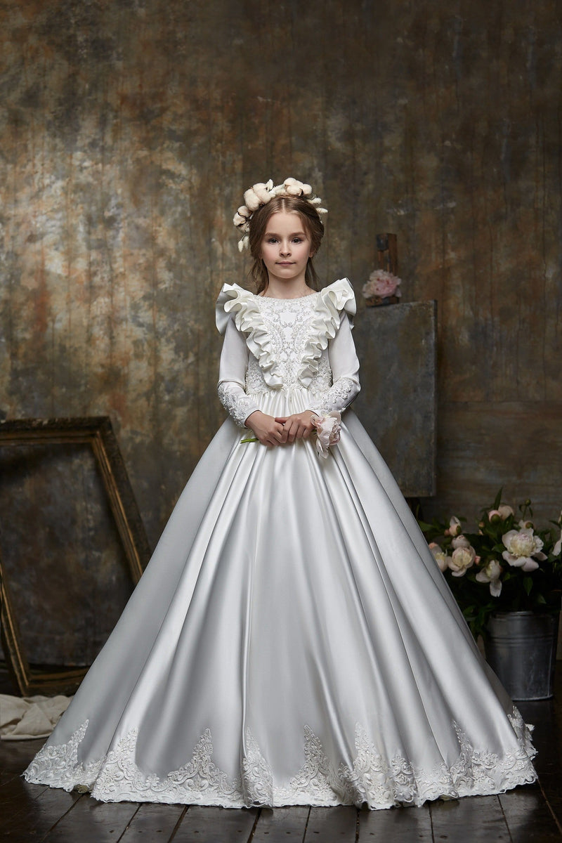 3048 Satin First Communion Dress - Mia Bambina Boutique