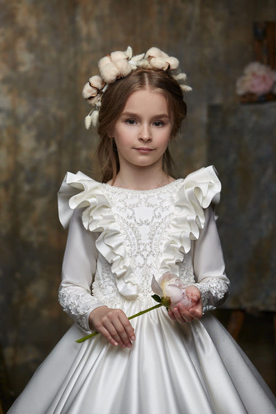 3048 Satin First Communion Dress - Mia Bambina Boutique