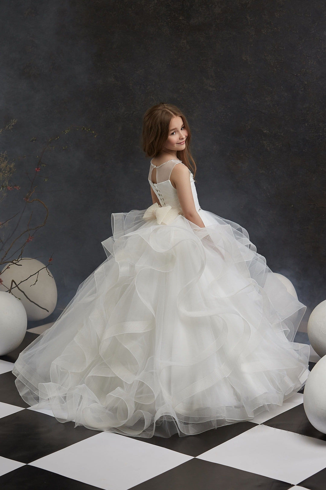 flounce dress Girls Cascading Flounce Dress with a Bow