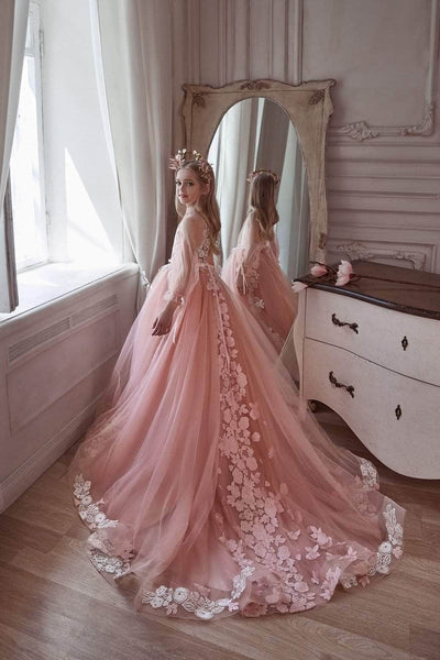 3100 Pink Princess dress long sleeves - Mia Bambina Boutique