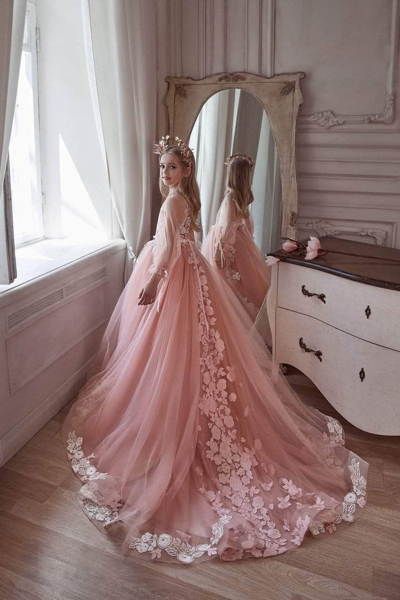 Ball Gown Off-the-Shoulder Tulle Long Sleeves Hand-Made Flower Floor-Length  Dresses | Vestidos de fiesta baratos, Vestidos de quinceañera sencillos,  Vestidos quinceaños