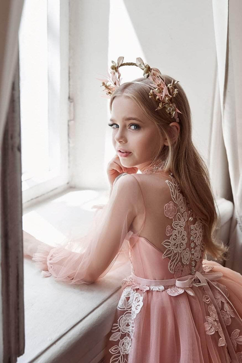 3100 Pink Princess dress long sleeves - Mia Bambina Boutique