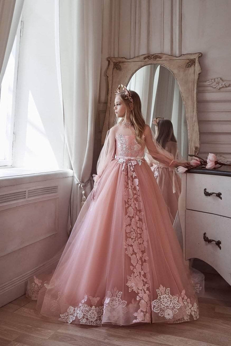 3100 Pink Princess dress long sleeves - Mia Bambina Boutique
