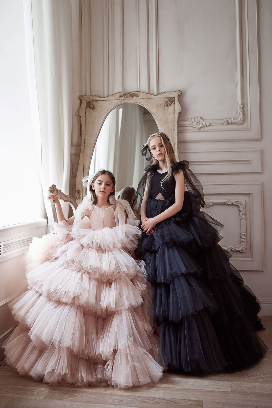 Pageant Dresses: Ruffled Tulle Dress With Straps - Mia Bambina Boutique