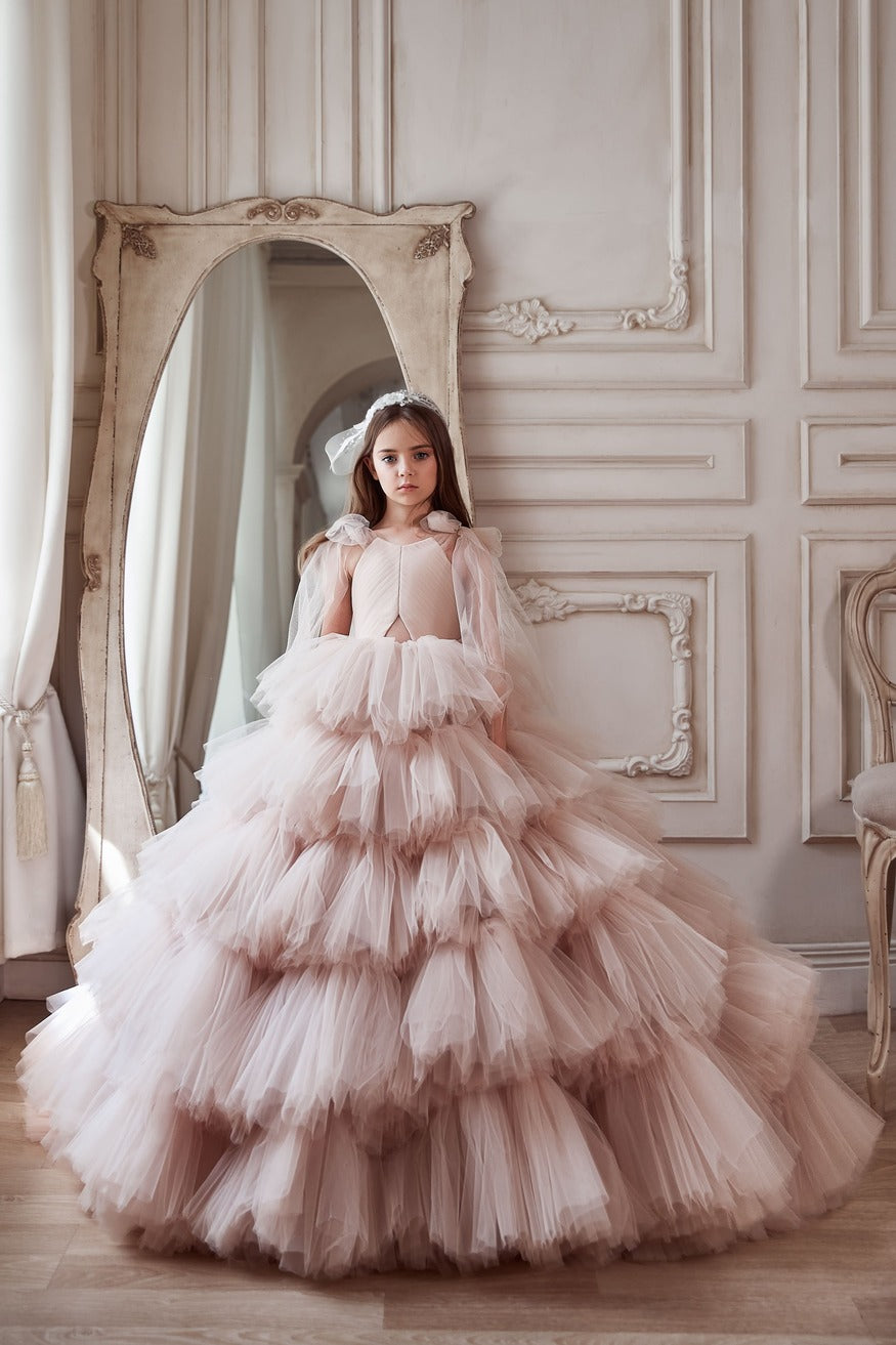 Pageant Dresses: Ruffled Tulle Dress With Straps - Mia Bambina Boutique