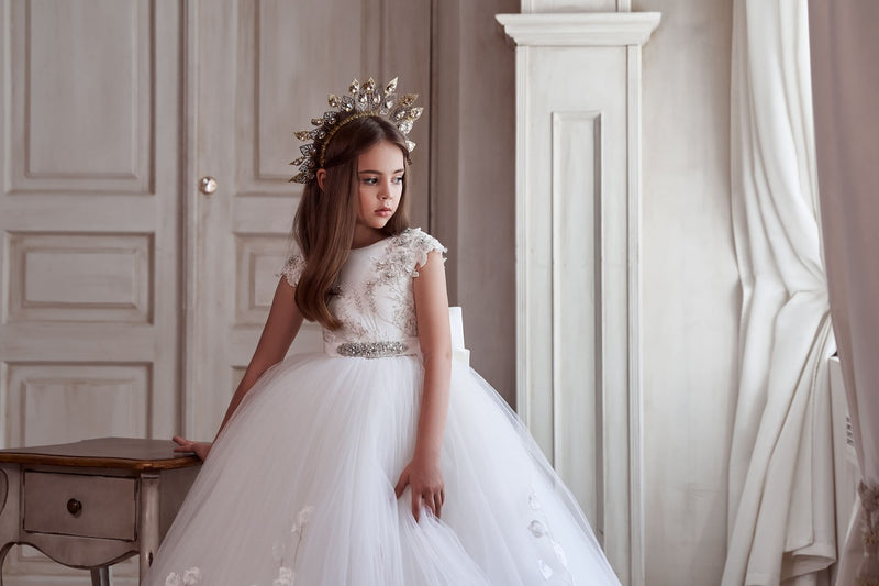 Dimond White Flower Girl Dress