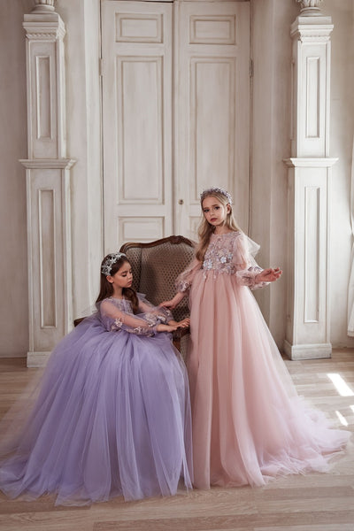 Long Sleeve Tulle and Lace Flowergirl Dress