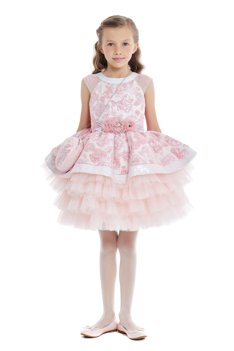 Chiara Pink Girls Party Dress with Baguette