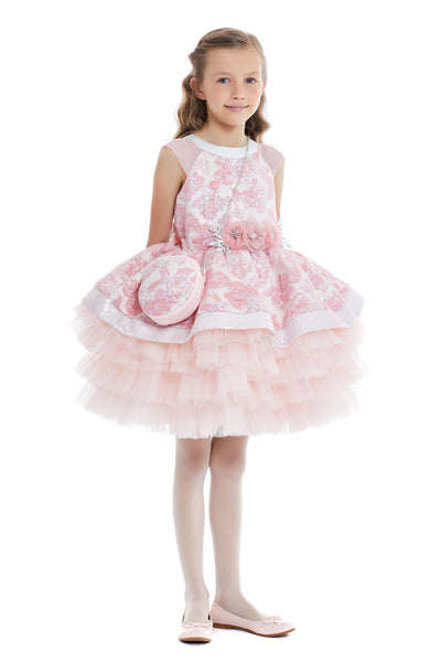 Chiara Pink Girls Party Dress with Baguette