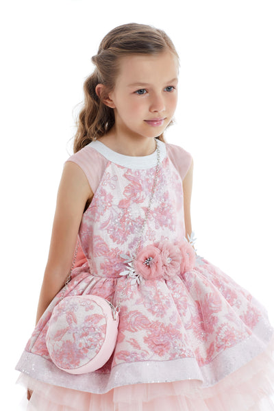 Chiara Pink Girls Party Dress with Baguette