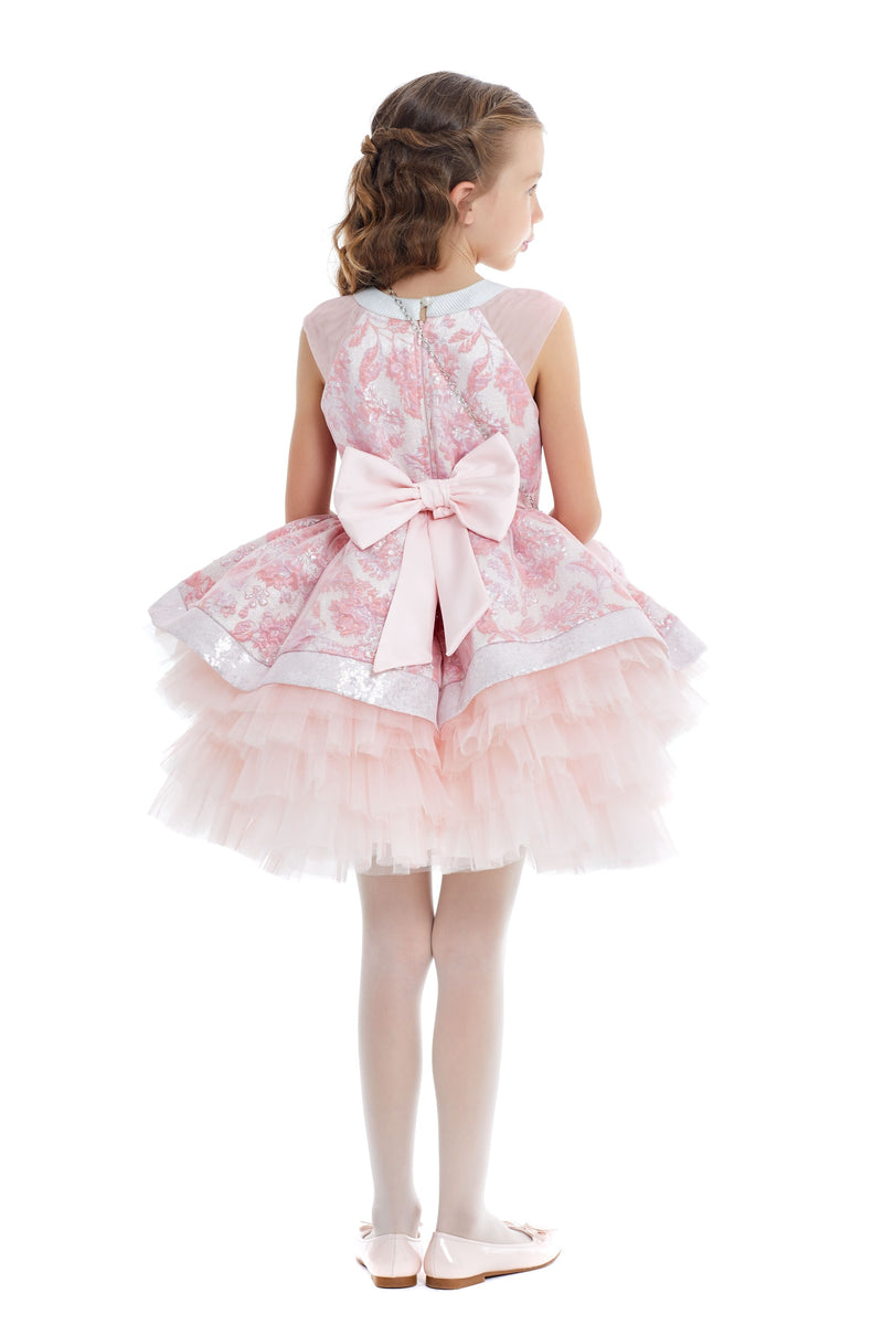 Chiara Pink Girls Party Dress with Baguette