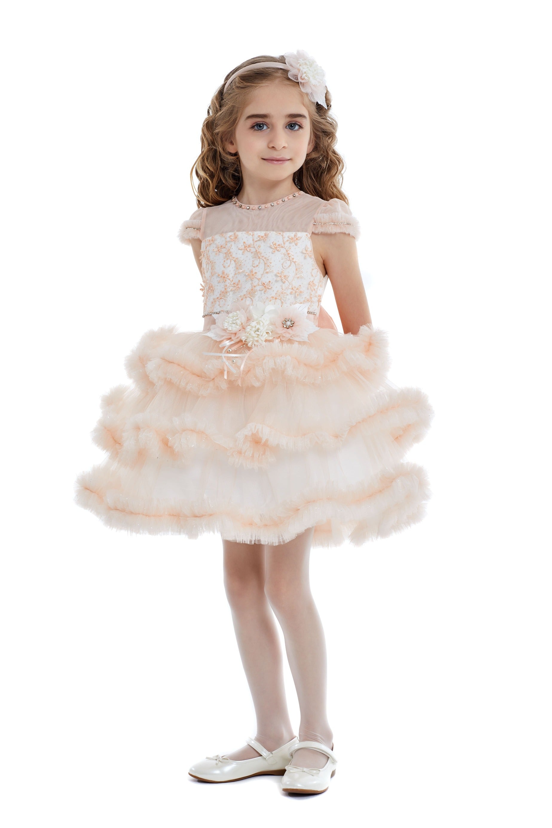 Birthday Dresses: Peach Blush Fluffy Dress - Mia Bambina Boutique