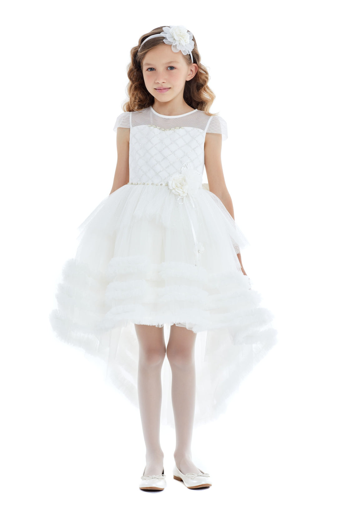 Girls High Low White Dress 6 Years