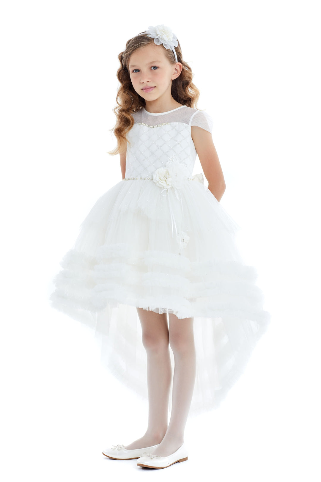 Girls High Low White Dress 6 Years