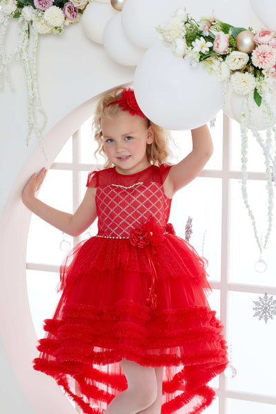 Girls Holiday Dress for Celebrations in Red or Emerald