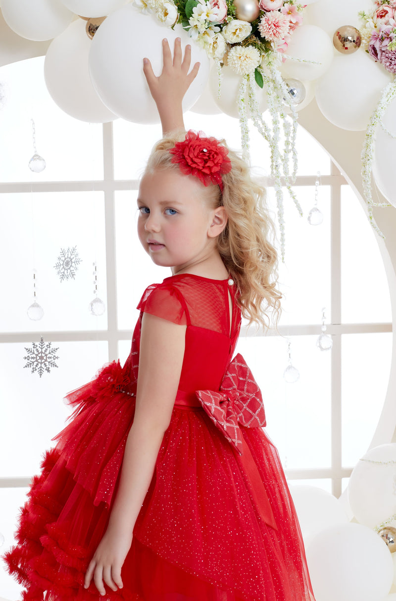 Girls Holiday Dress for Celebrations in Red or Emerald