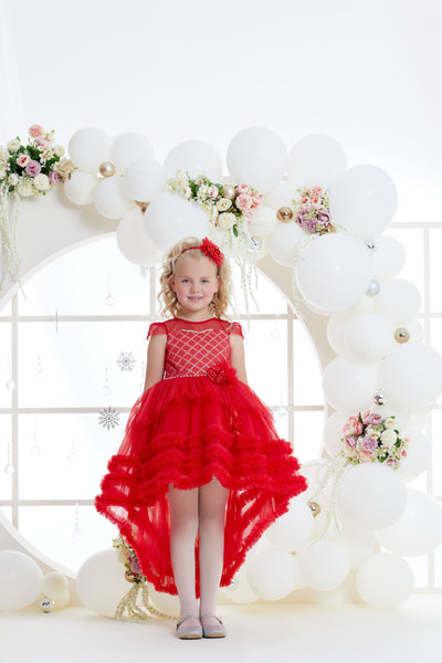 Girls Holiday Dress for Celebrations in Red or Emerald