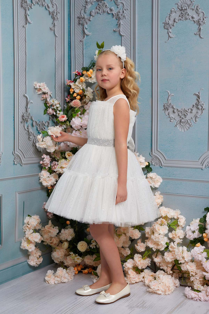 SALE   Mila - Girls Short Birthday Party Dress in Sizes 8-12/White or Pink