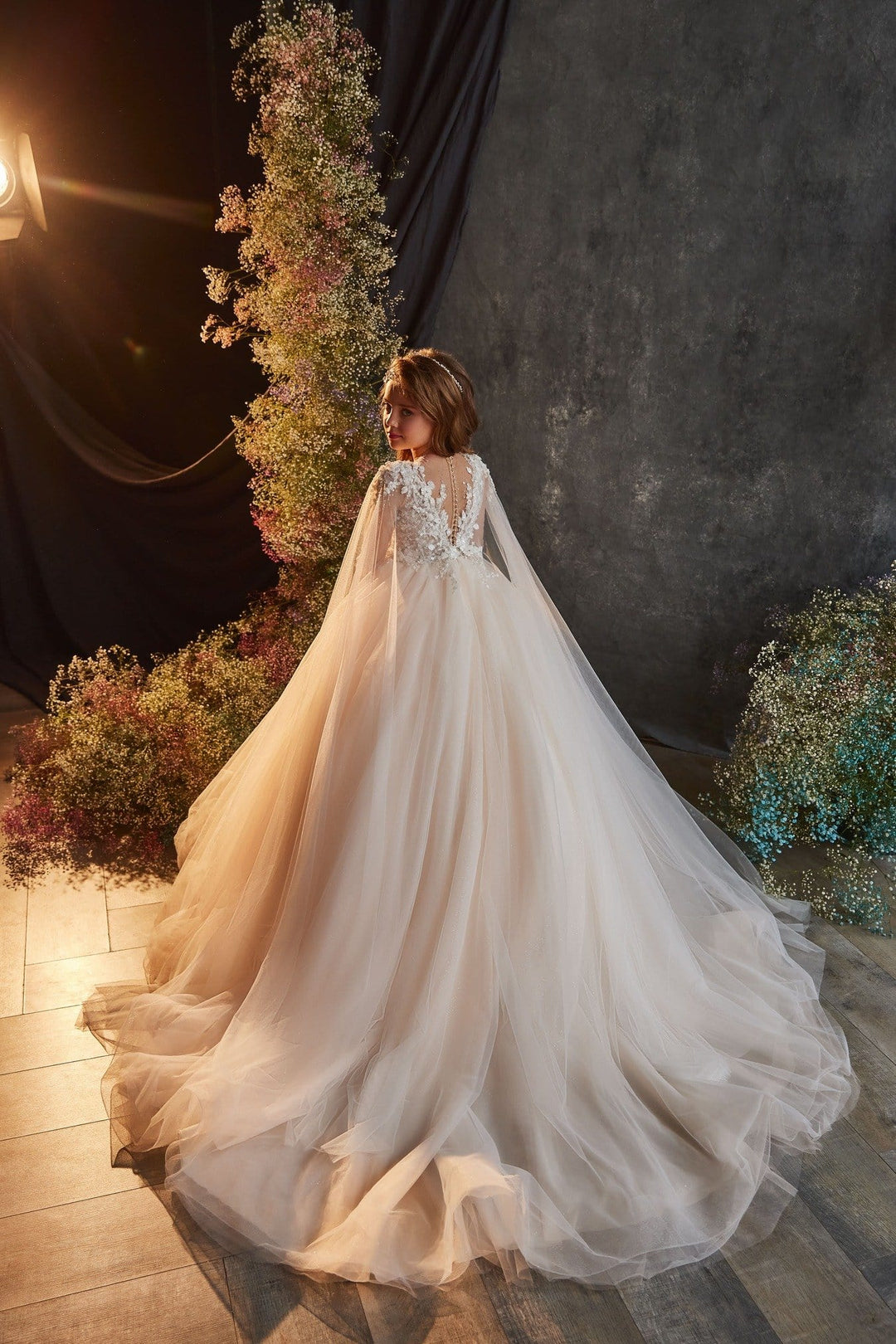 3219 Junior Bridesmaid Dress with Cape Sleeves