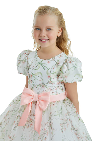 Kids Floral Spring/Summer Dress with a Pink Bow