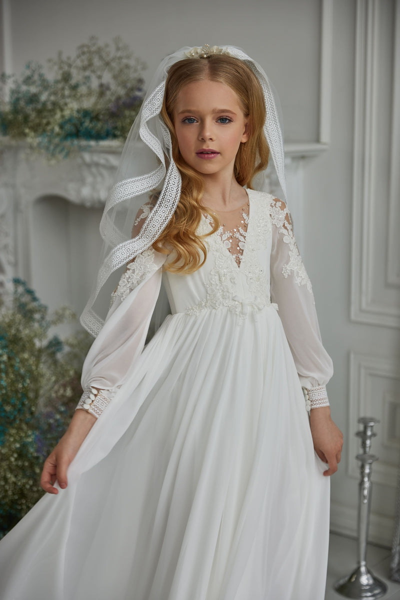 Girls First Communion Dress with Sleeves