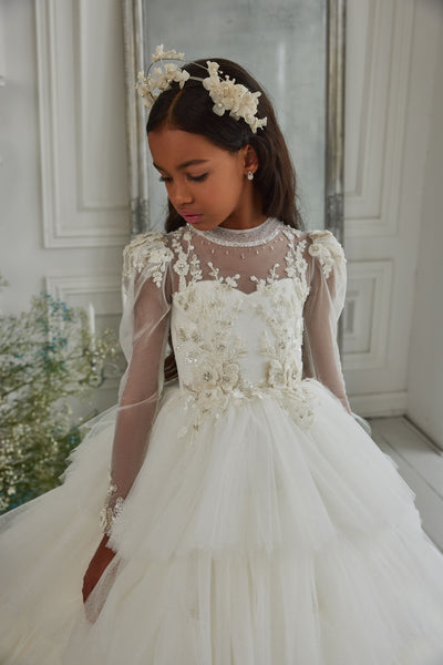 Victoria Chic Ruffled Junior Bridesmaid Gown with Sleeves