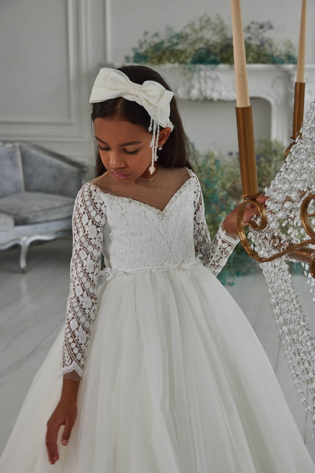 White Dress with Lace Sleeves for Holy Communion 14 Years White Dress with Lace Sleeves for Holy Communion 14 Years
