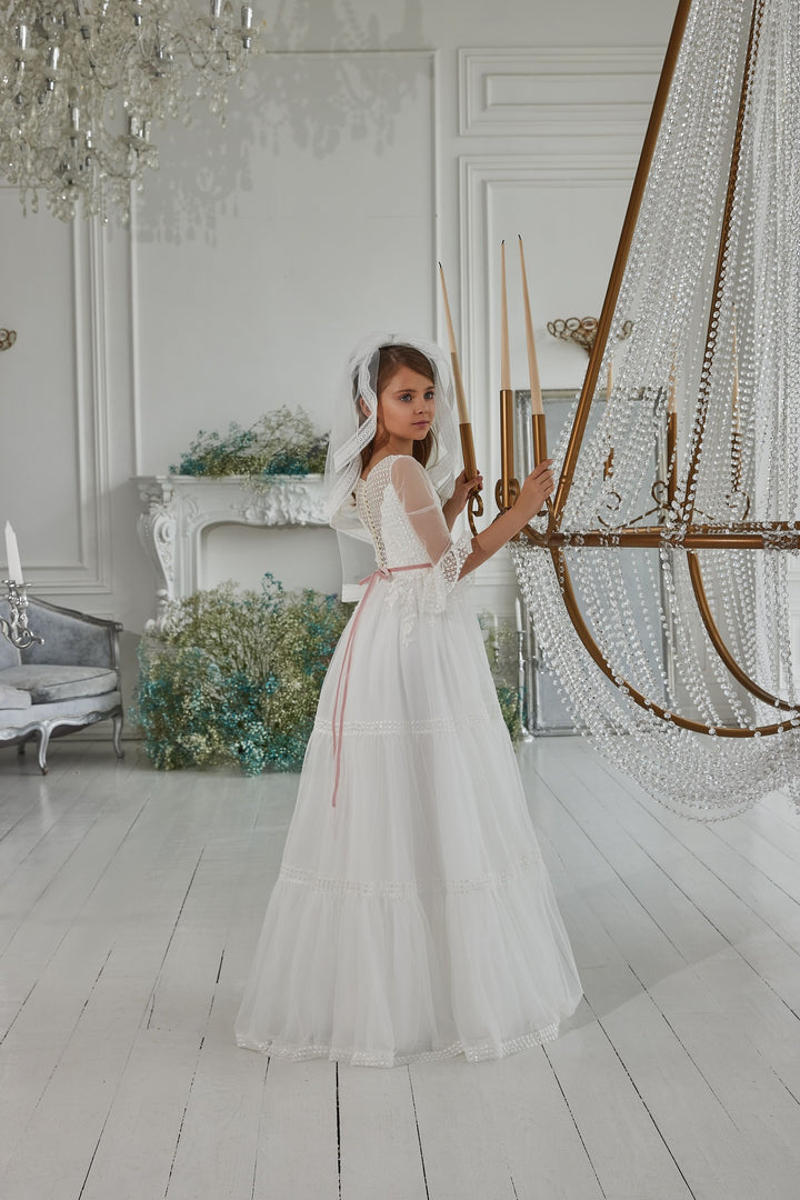 Simple Elegant Communion Dress with Embroidery