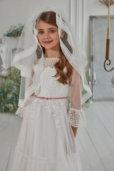 Simple Elegant Communion Dress with Embroidery