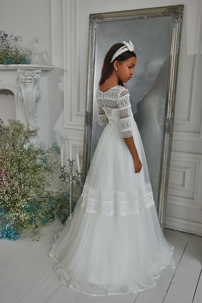 Classic Communion Dress with Lace Sleeves