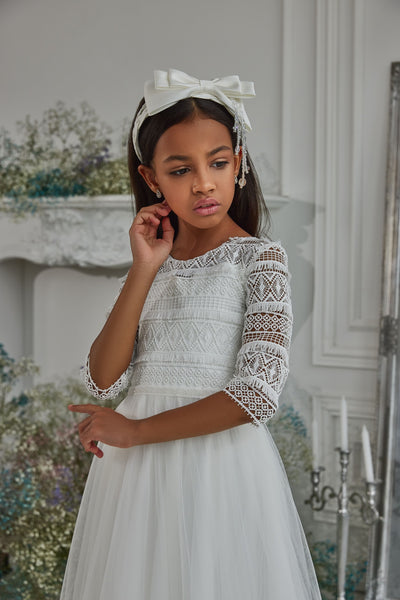 Classic Communion Dress with Lace Sleeves
